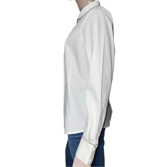 Brooks Brothers Size 14 White Silver Chain Trimmed Long Sleeve Button Down Shirt - Picture 3 of 7